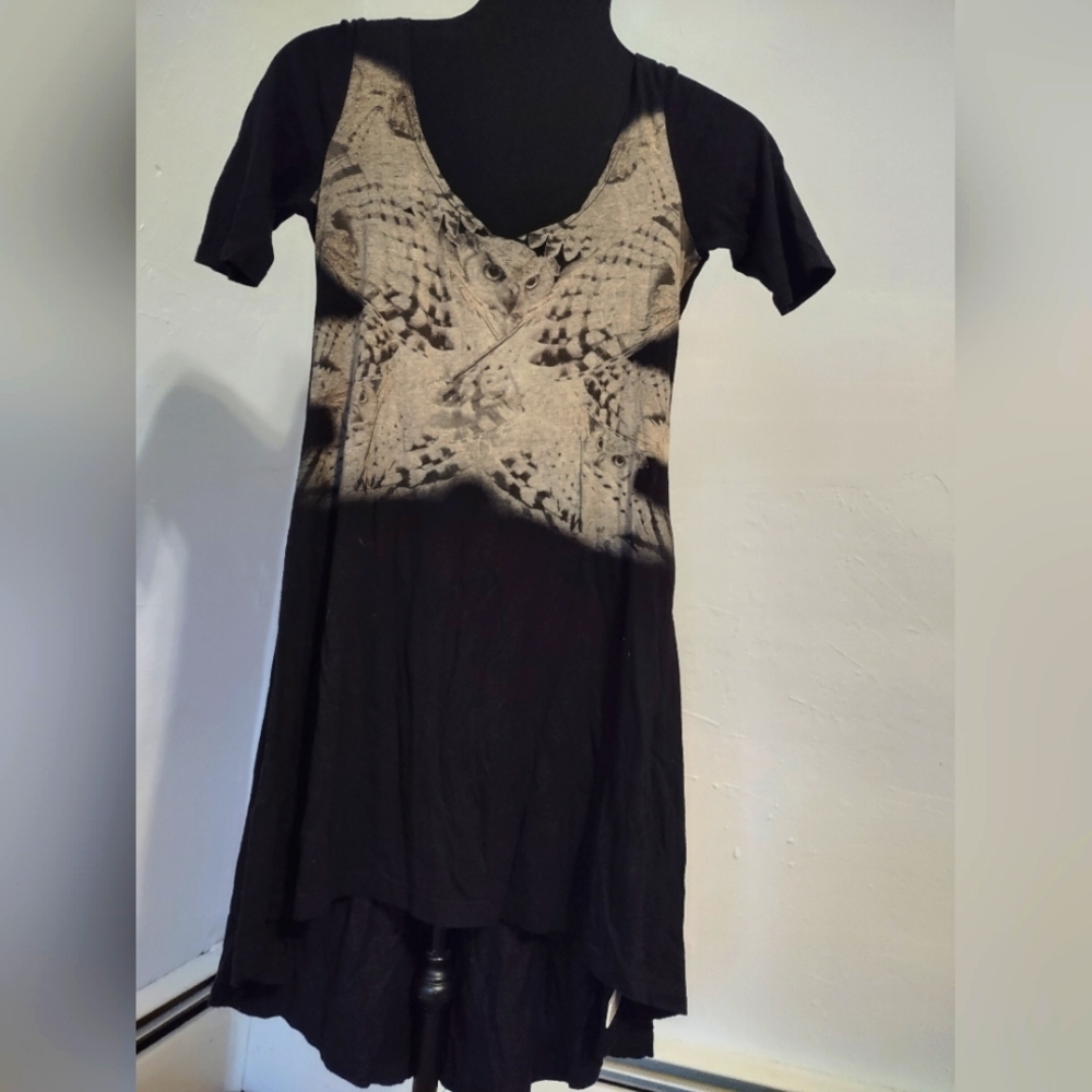 Hi-low midi dress with open back Black Poppy owl design modal